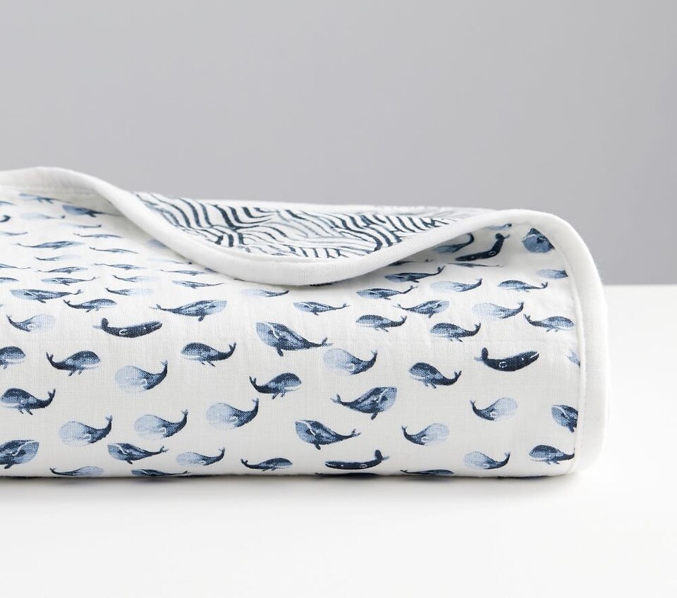Organic Oversized Muslin Whale Baby Blanket Pottery Barn Kids AU
